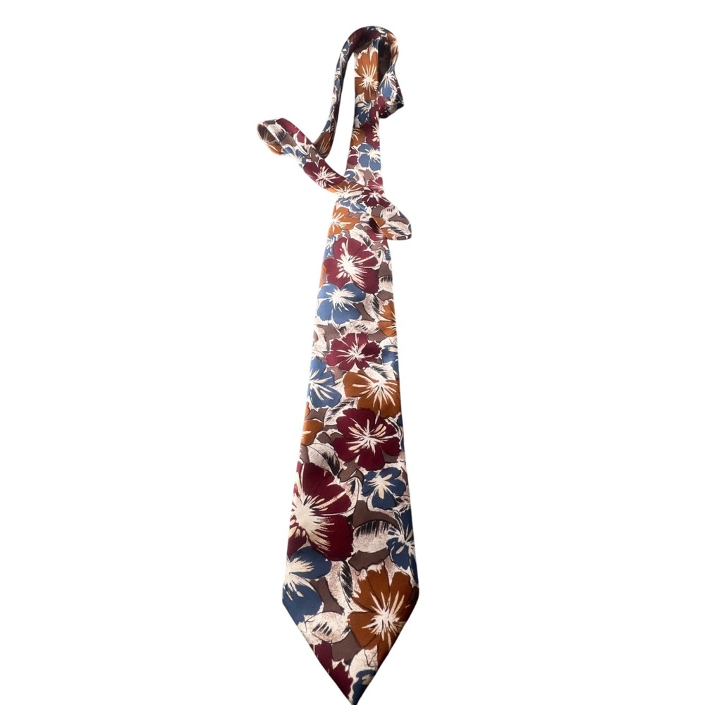 Christian Dior Monsieur Silk Tie‎ Floral Pattern Blue Burgundy Brown Men